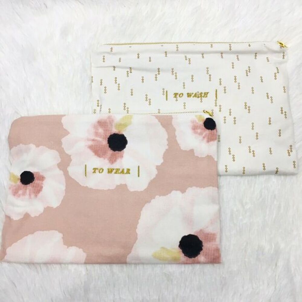 CR Gibson Set (2) Lingerie Bags Fabric Floral/Abstract Embroidered Lined‎ Travel